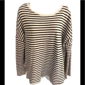 Anthropologie Sundays Striped Raw Edge Pullover - M black /cream striped ,cotton